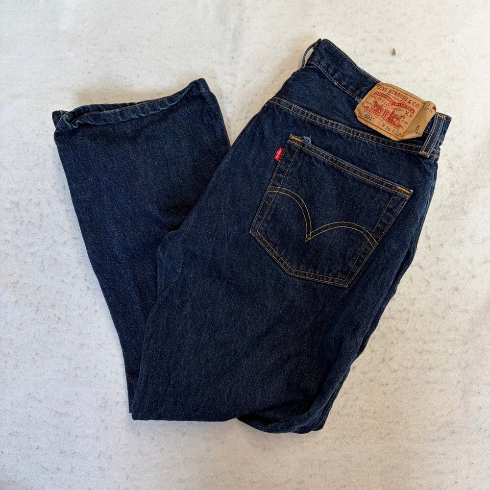 Levi's 501 Straight Leg Jeans Mens 36x32 Blue Dark Wash Denim